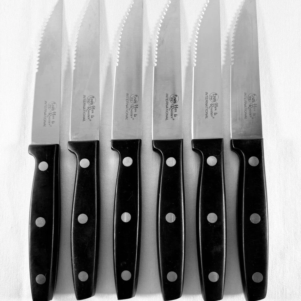 Hen & Rooster International Set of 6 Steak Knives Serrated Edge Riveted